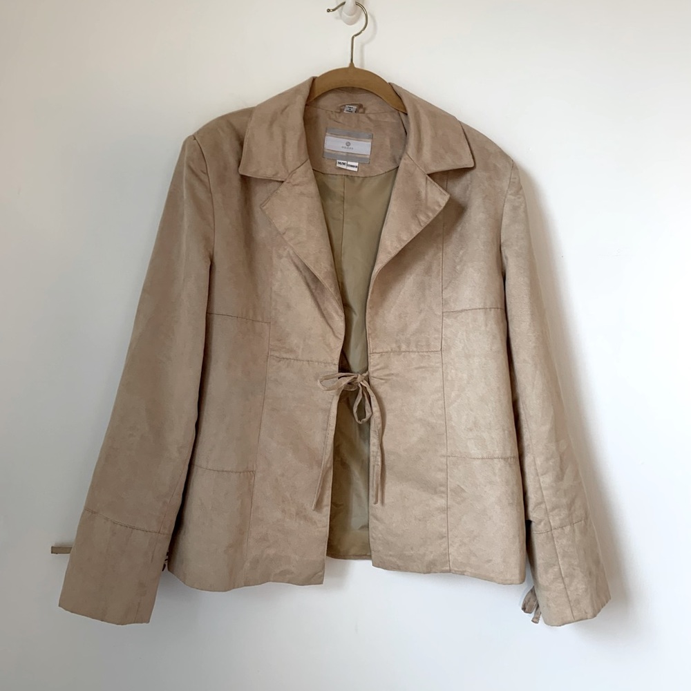 Nuage Faux Suede Leather Tie Front Lightweight Jacket